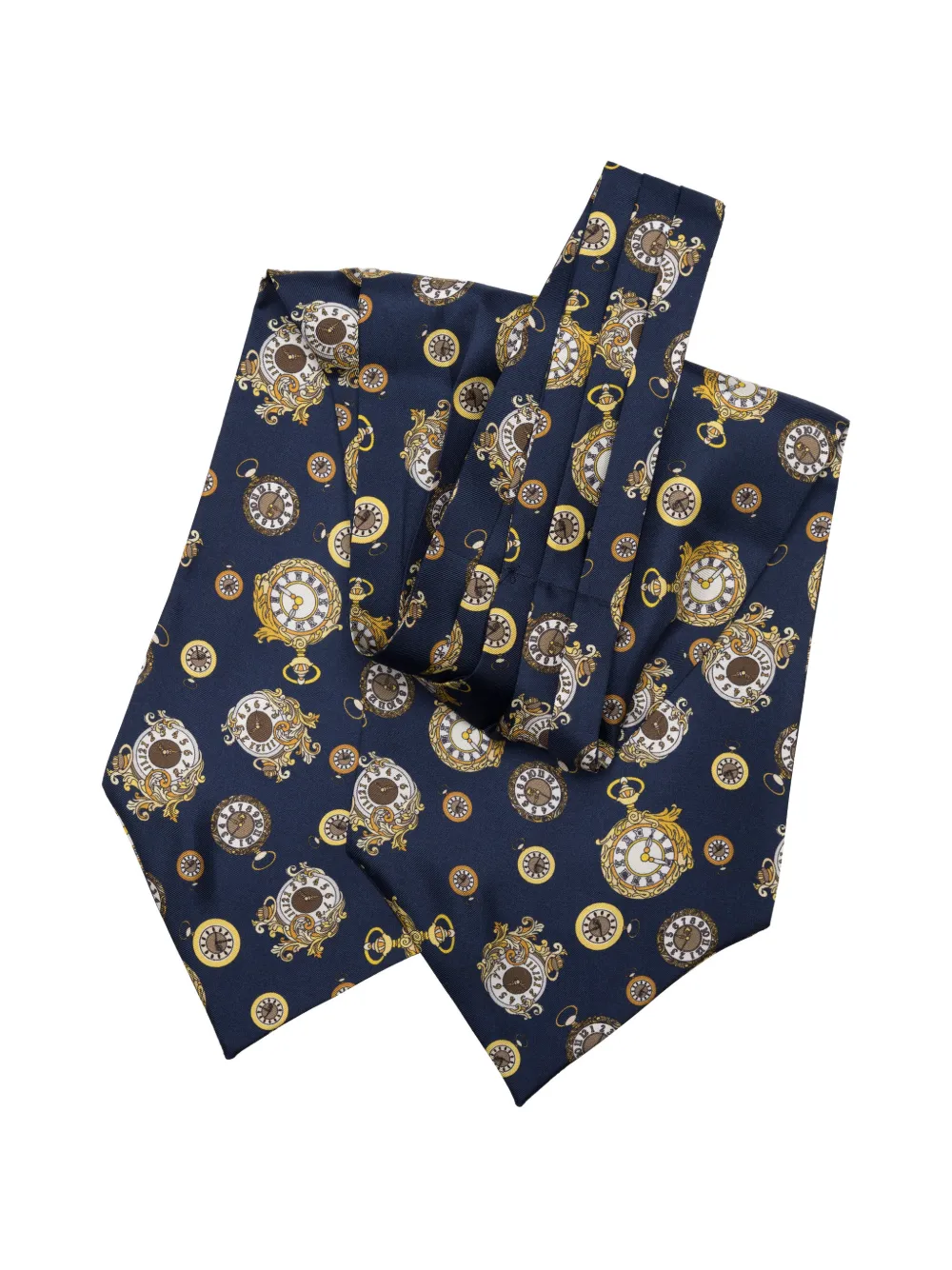 Elizabetta Gilded Keeper watch-print silk ascot tie Blauw