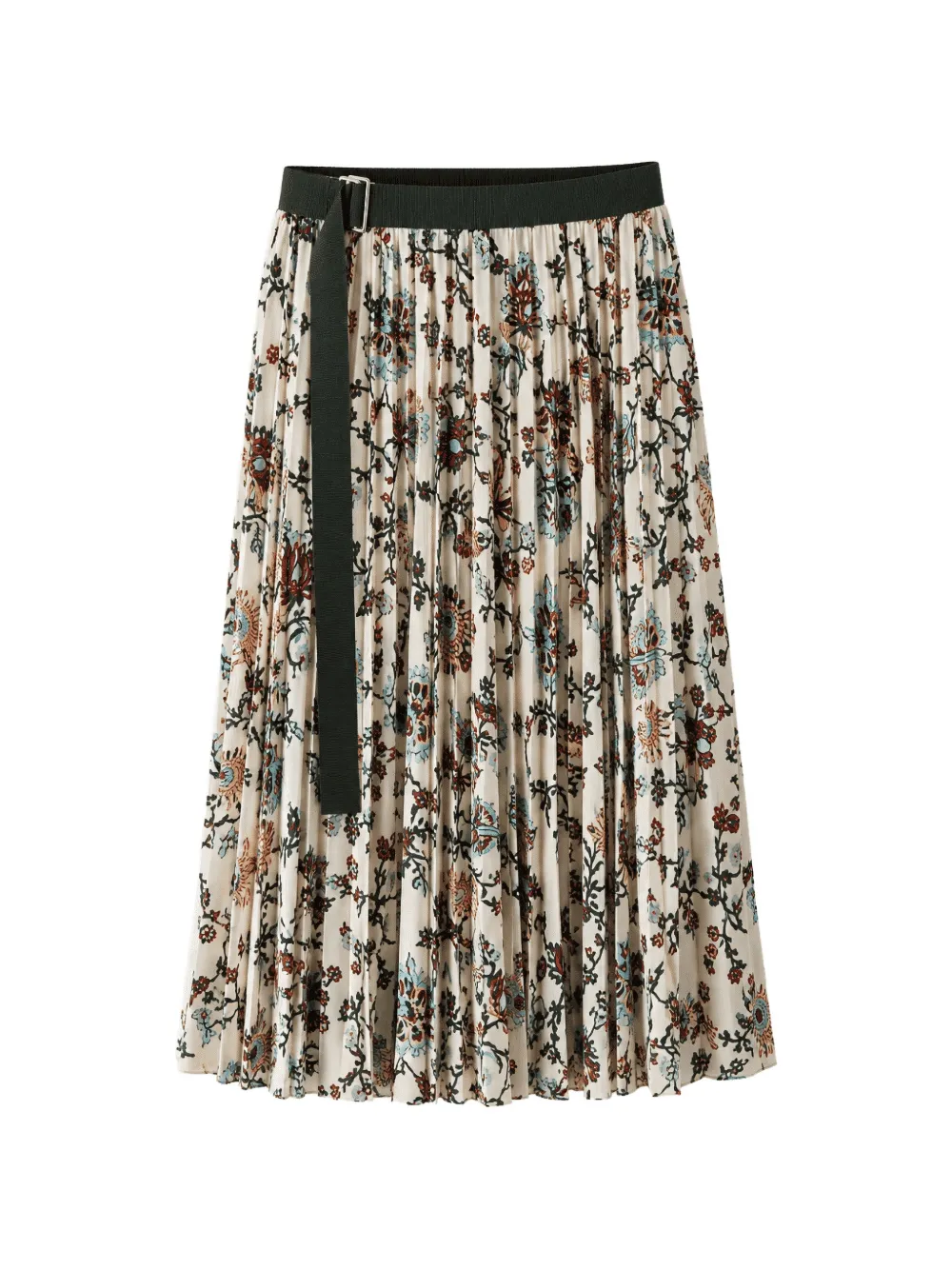 Sacai floral-print pleated midi skirt Beige