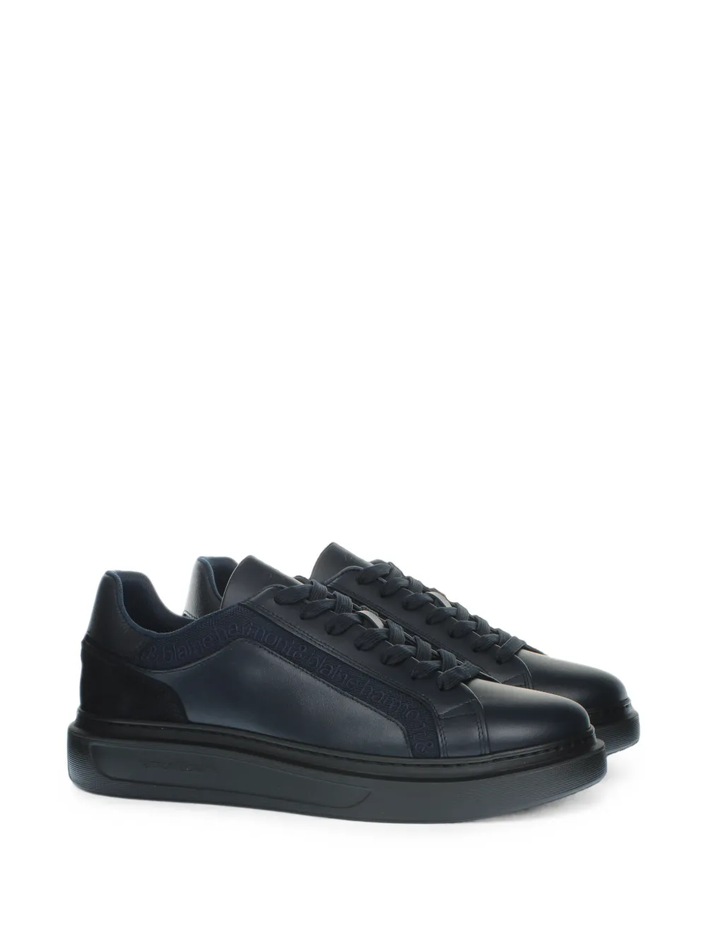 Harmont & Blaine Logo-tape Leather Sneakers In Blue