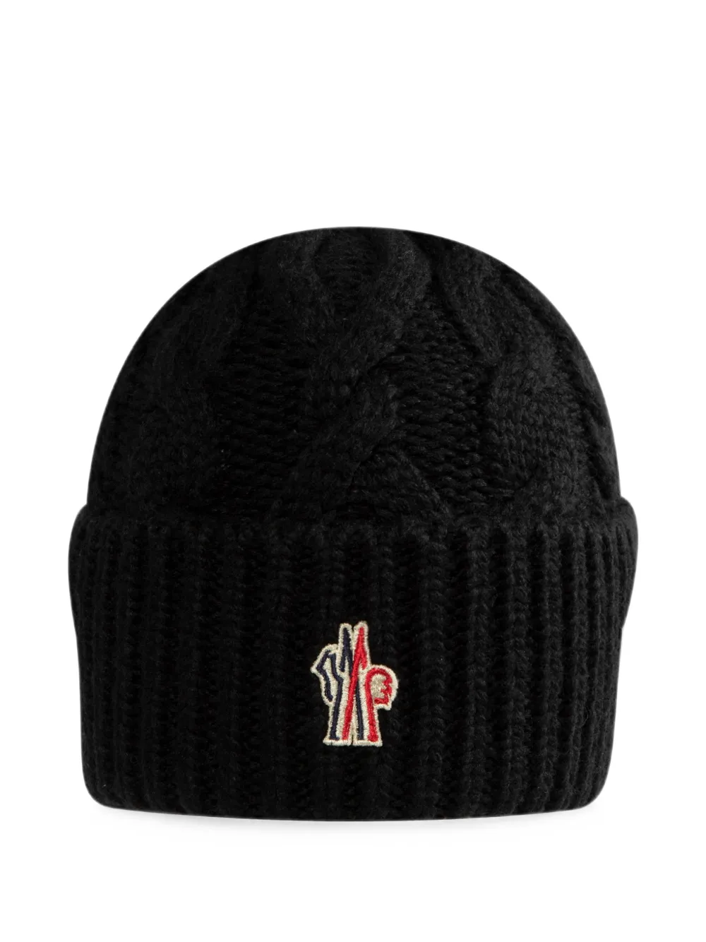 Moncler Grenoble cable-knit logo-patch beanie hat Zwart