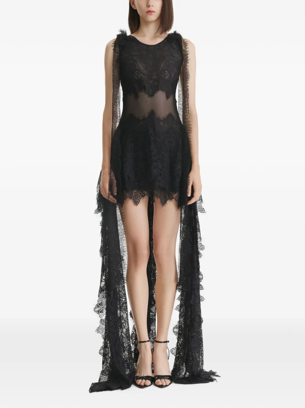 2310 STUDIO lace-panelled high-low mini dress - Nero