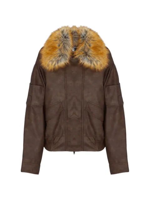 Sword faux-fur collar faux-leather jacket