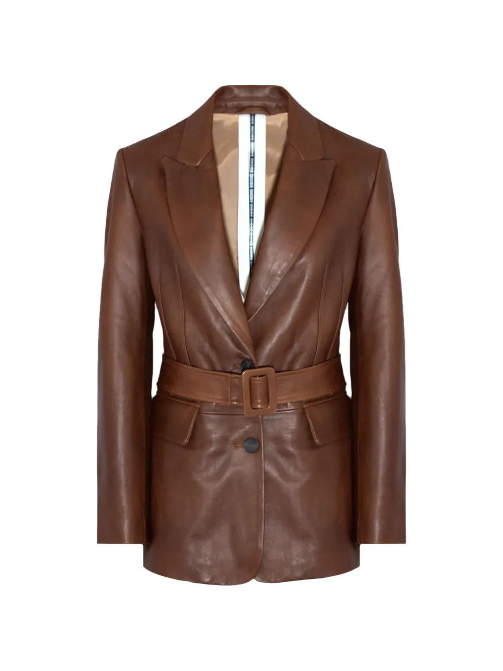 Sword 6.6.44 Belted Single-breasted Leather Blazer In Brown