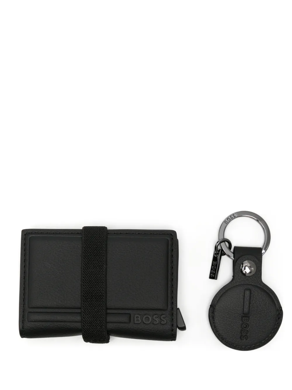 BOSS logo-embossed cardholder and tracer tag holder set - Nero