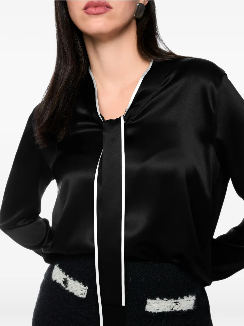 MARCCAIN Blouse met contrasterende afwerking Zwart