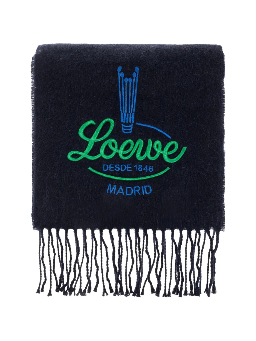 LOEWE logo-embroidered fringed scarf - Blu