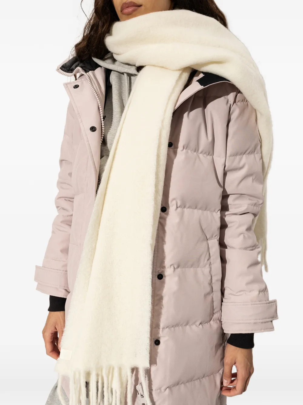 Canada Goose Logo-patch Fringed Scarf in Neutrals, view 4