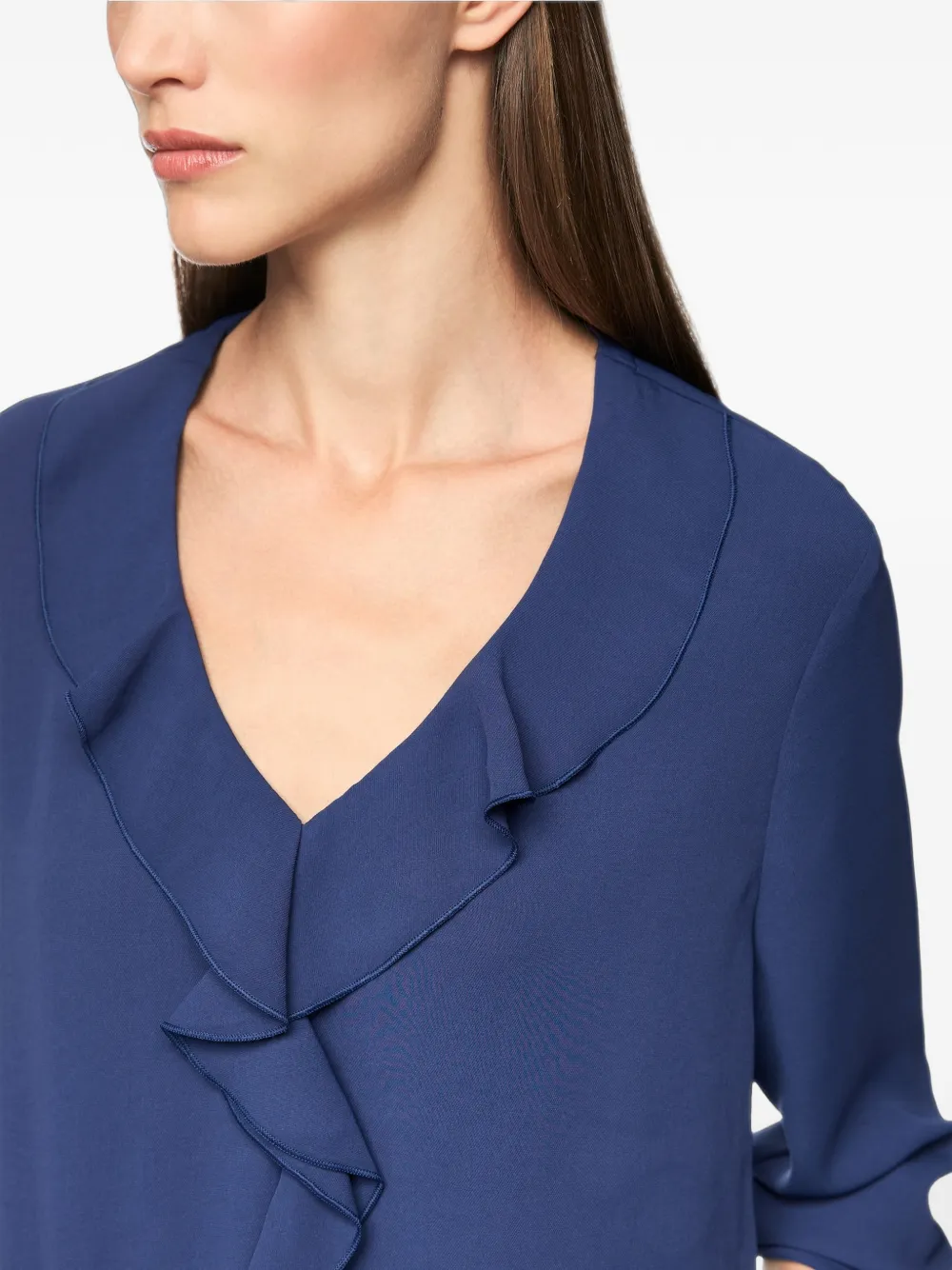 MARCCAIN Blouse met V-hals en ruches Blauw