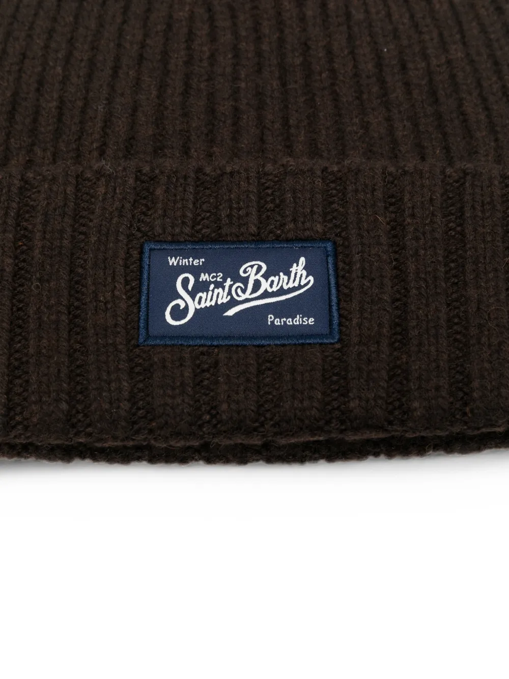 MC2 Saint Barth Sheldon logo-patch ribbed-knit beanie hat Bruin