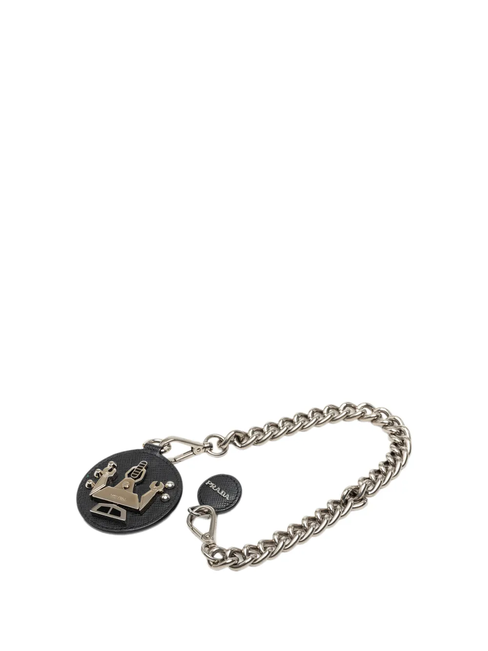 Pre-owned Prada 2000-2013 Saffiano And Brass Robot Chain Brooch Costume Brooch In Silver