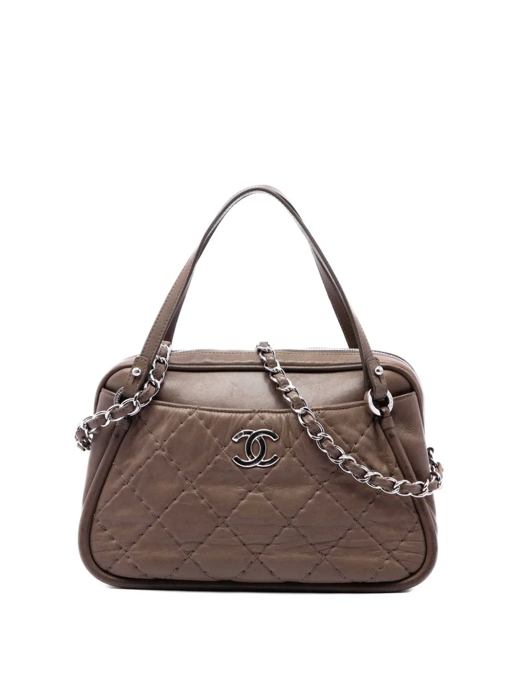 CHANEL Pre-Owned 2012 Quilted Iridescent Calfskin Relax CC satchel - Marrone