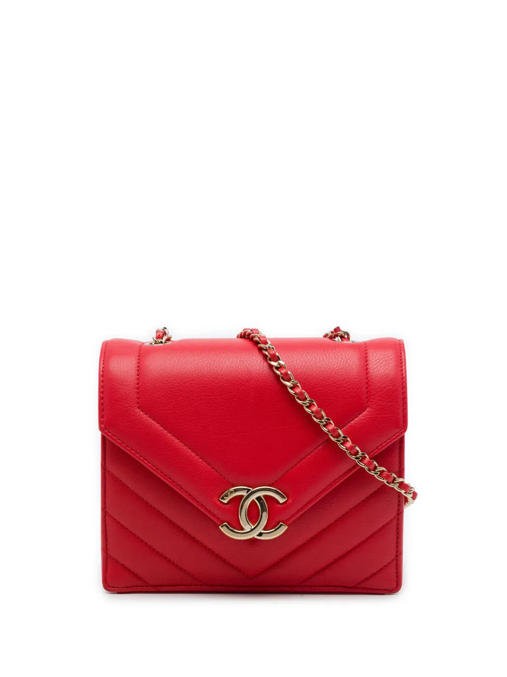 CHANEL Pre-Owned 2019 Small CC Chevron Calfskin Envelope Flap crossbody bag - Rosso
