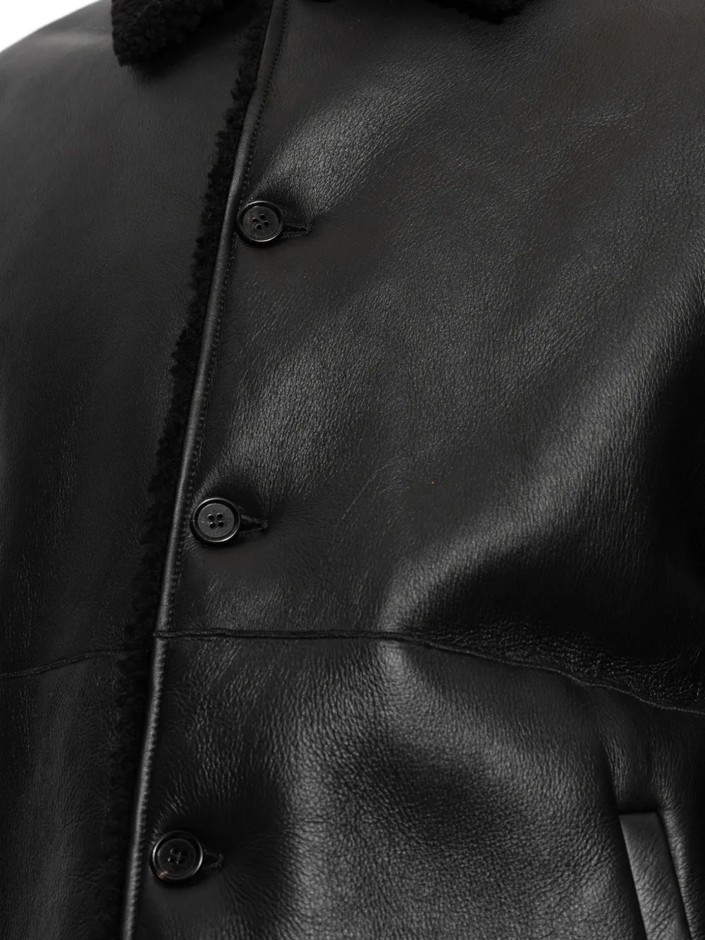 Jil Sander Leren jack met lammy kraag Zwart