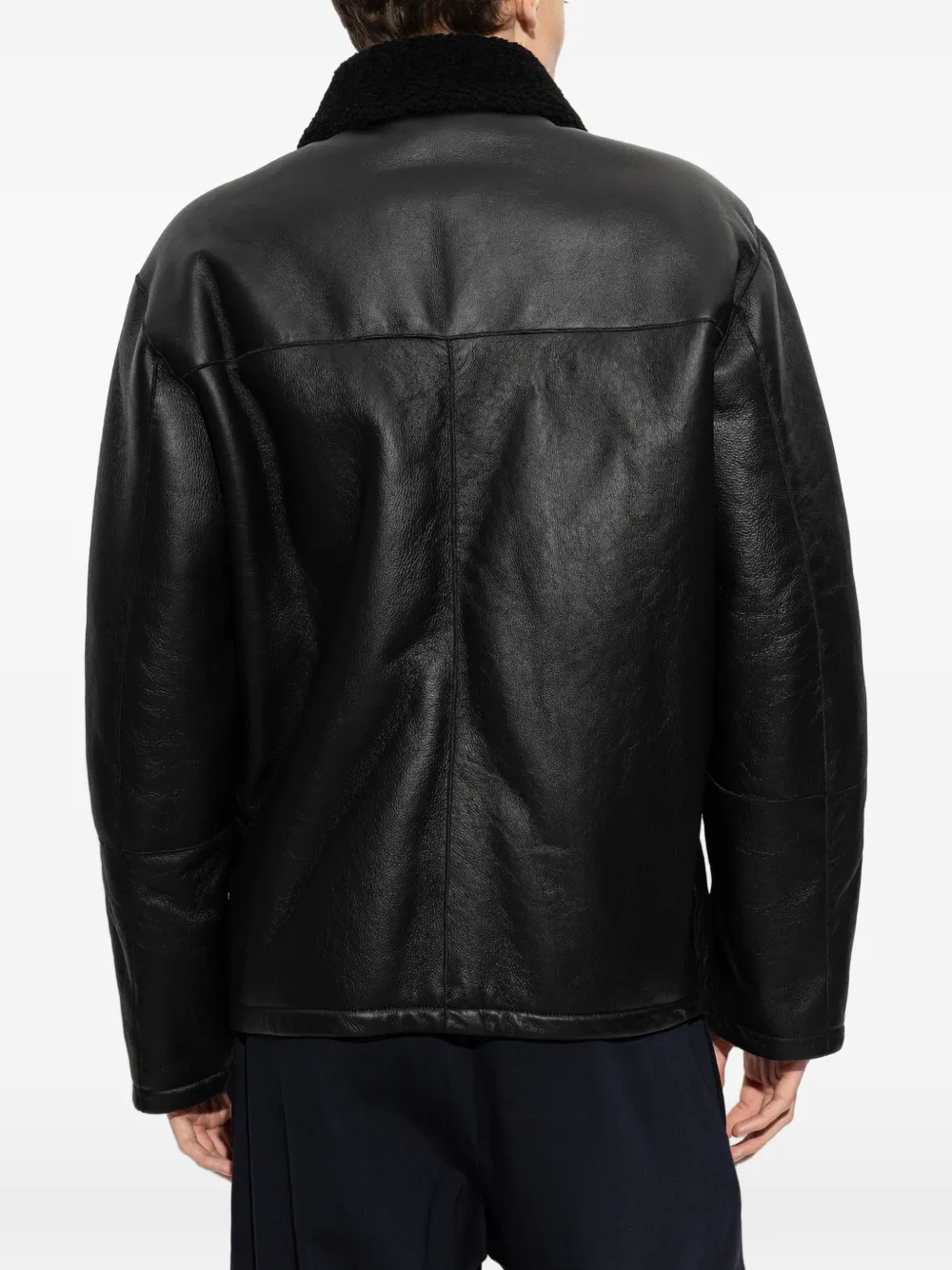 Jil Sander Leren jack met lammy kraag Zwart