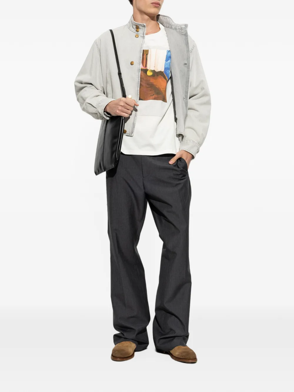 Jil Sander Geïsoleerd denim jack met opstaande kraag Grijs