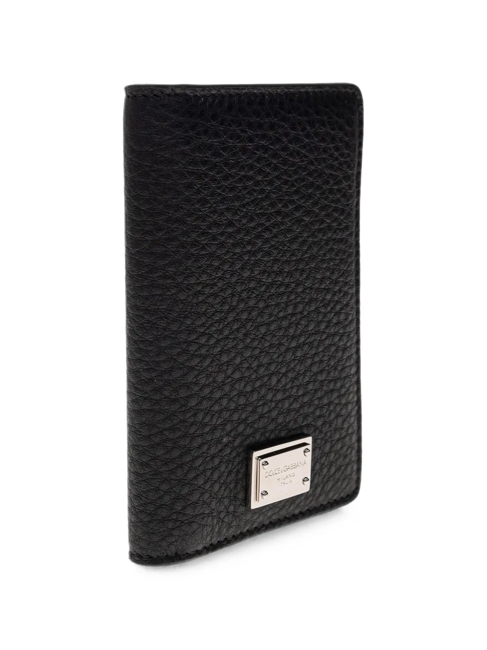Dolce & Gabbana logo-plaque pebbled leather cardholder Zwart