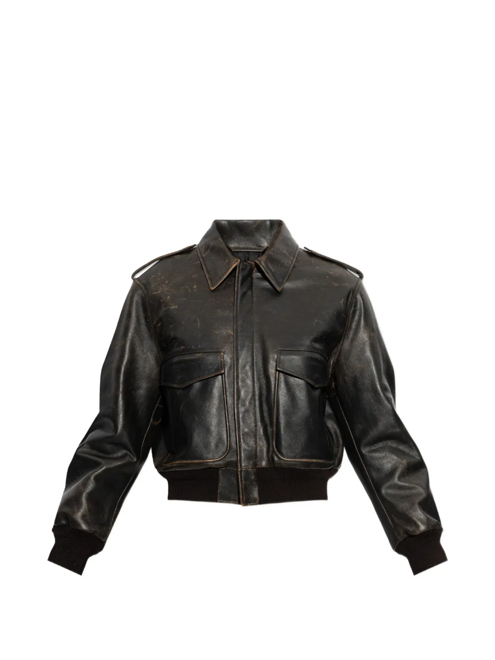 Jil Sander Giacca in pelle con effetto vissuto - Marrone