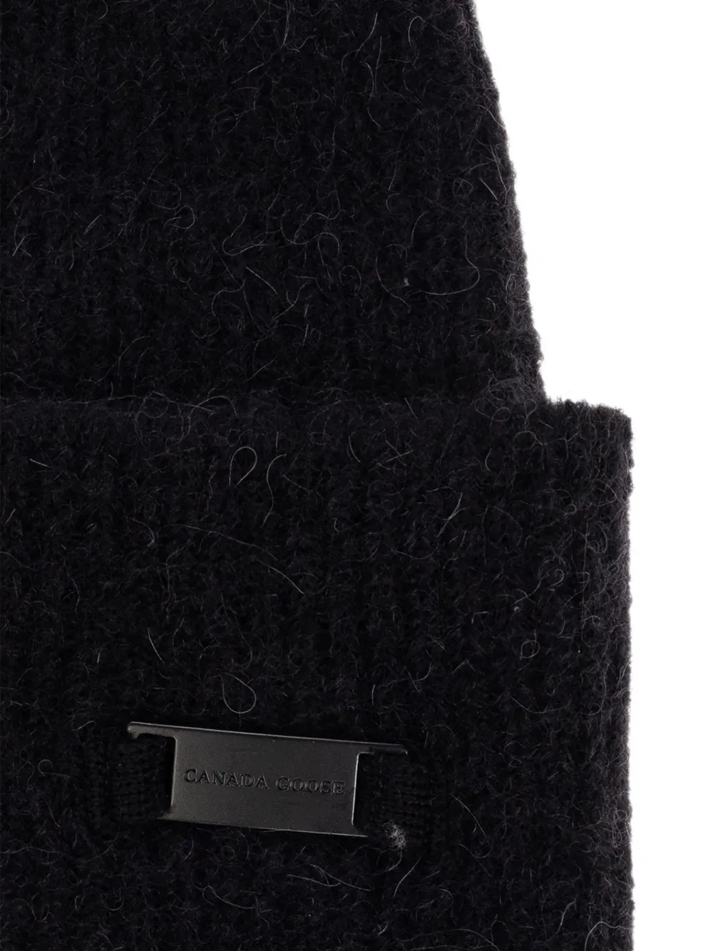 Canada Goose Ribgebreide muts met logoplakkaat Zwart