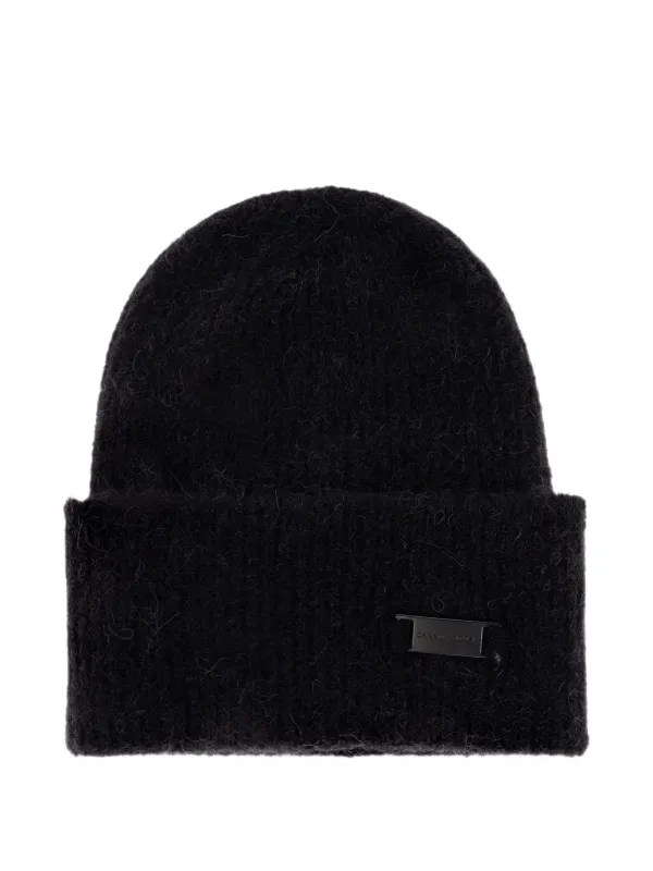 Canada Goose Ribbed-knit Logo-plaque Beanie Hat in Black