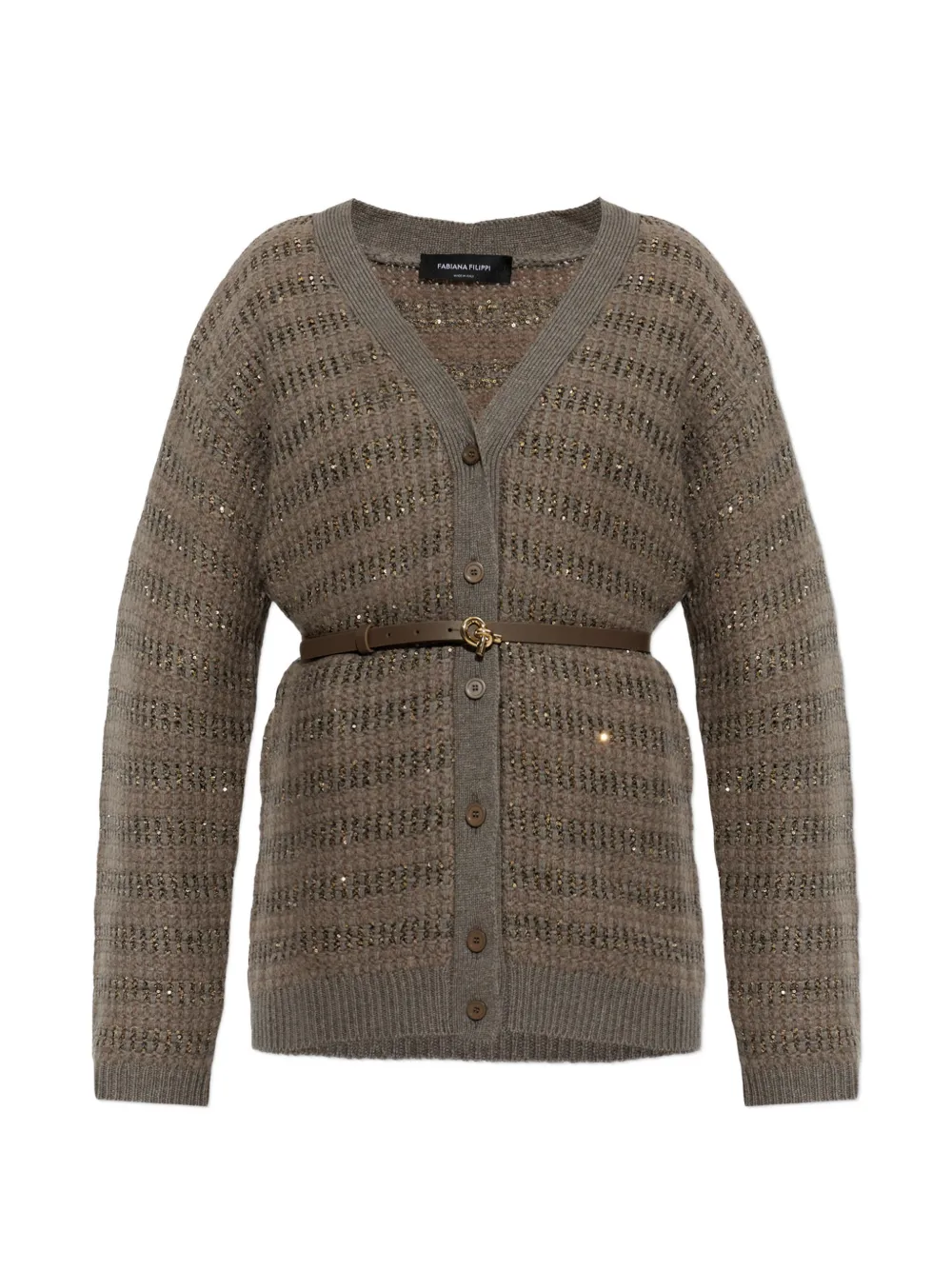 Fabiana Filippi cardigan ceinturé à sequins - Marron Fabiana Filippi cardigan ceinturé à sequins - Marron