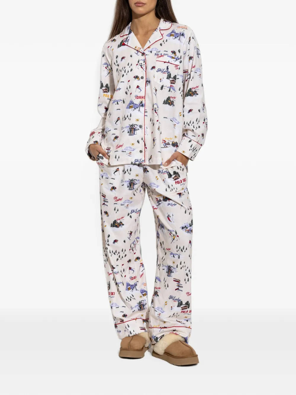 Polo Ralph Lauren Pyjama met lange mouwen en ski-patroon Beige