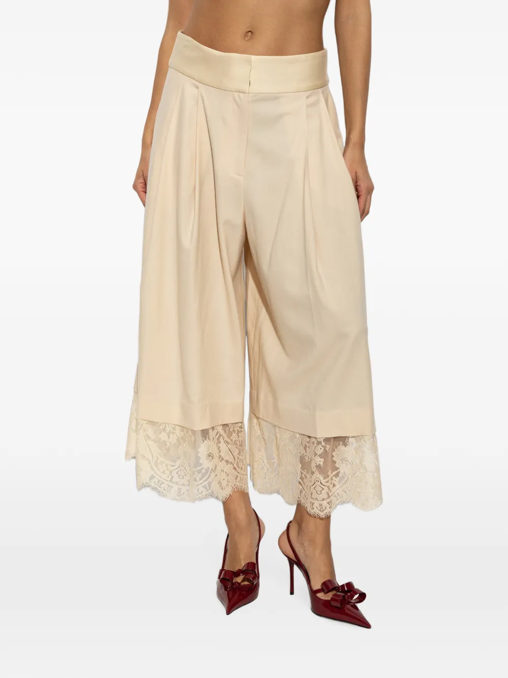 ZIMMERMANN Valiant Lace-trim Pleated Trousers in Neutrals, view 3