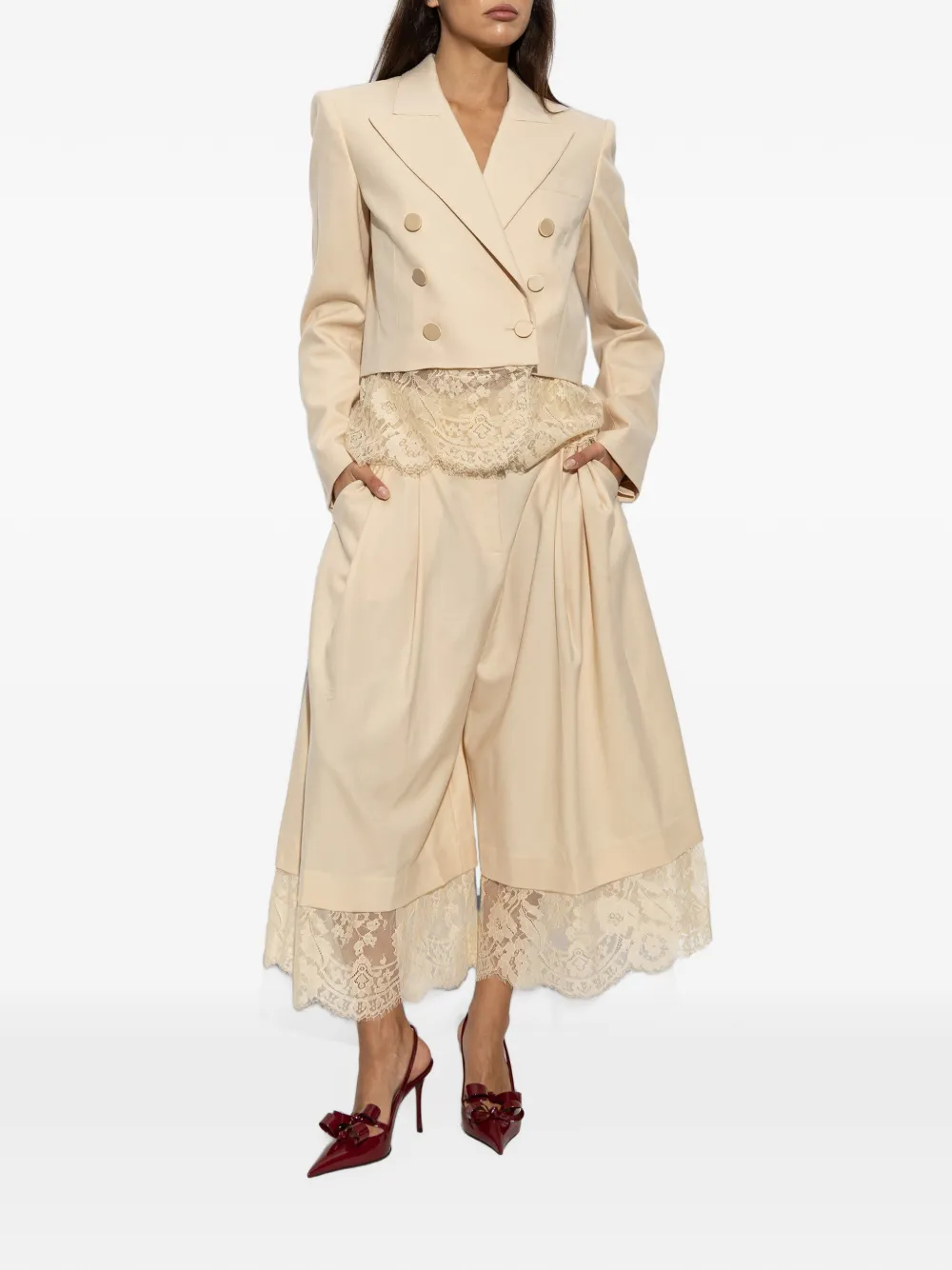 ZIMMERMANN Valiant Lace-trim Pleated Trousers in Neutrals, view 2
