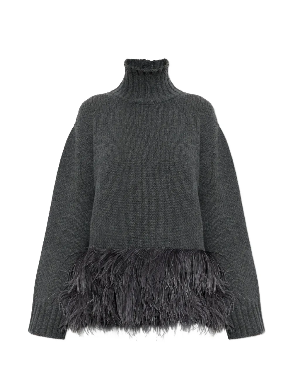 Fabiana Filippi ostrich feather-trim turtleneck sweater - Grigio