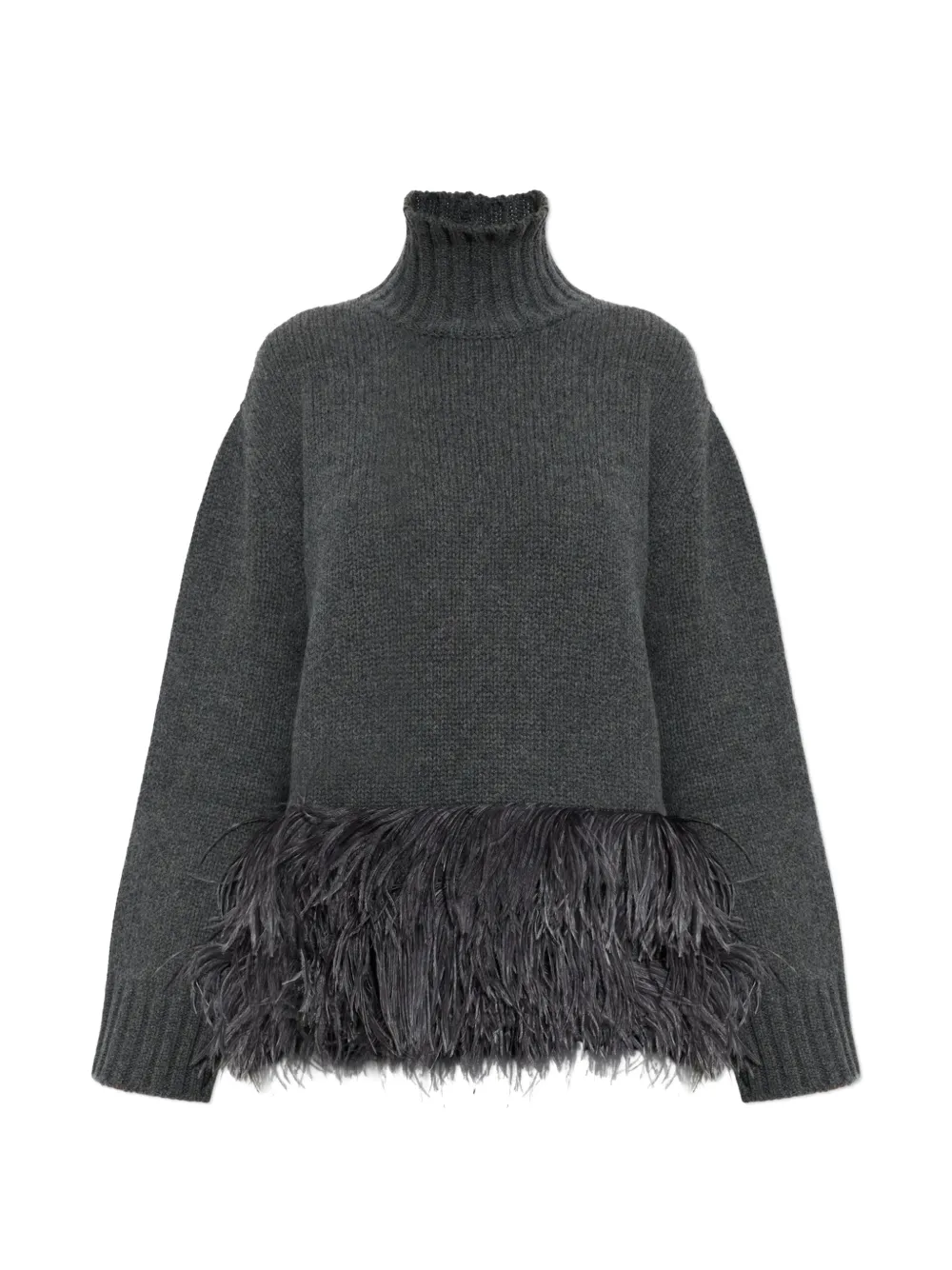 Fabiana Filippi ostrich feather-trim turtleneck sweater - Grey
