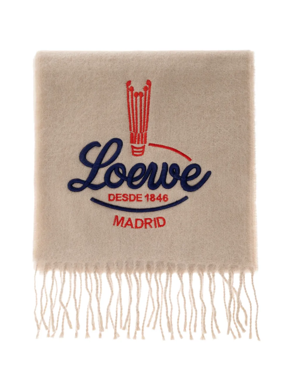 LOEWE logo-embroidered fringed scarf - Toni neutri