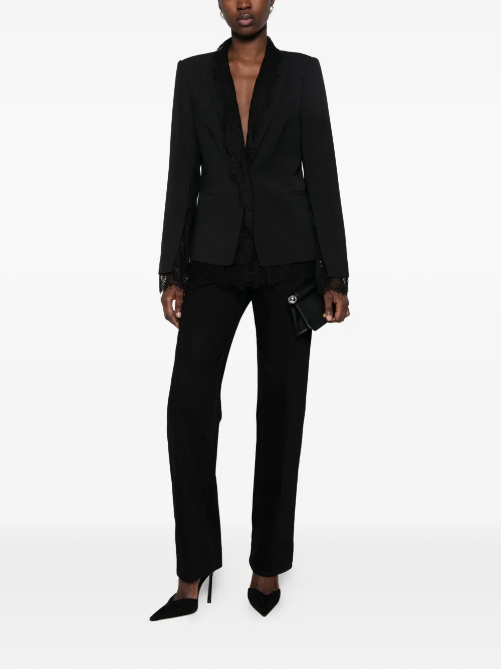 TWINSET lace-trimmed cape-sleeve blazer Zwart