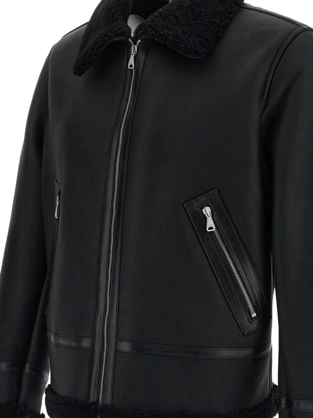 Emmeti shearling-trim leather jacket Zwart
