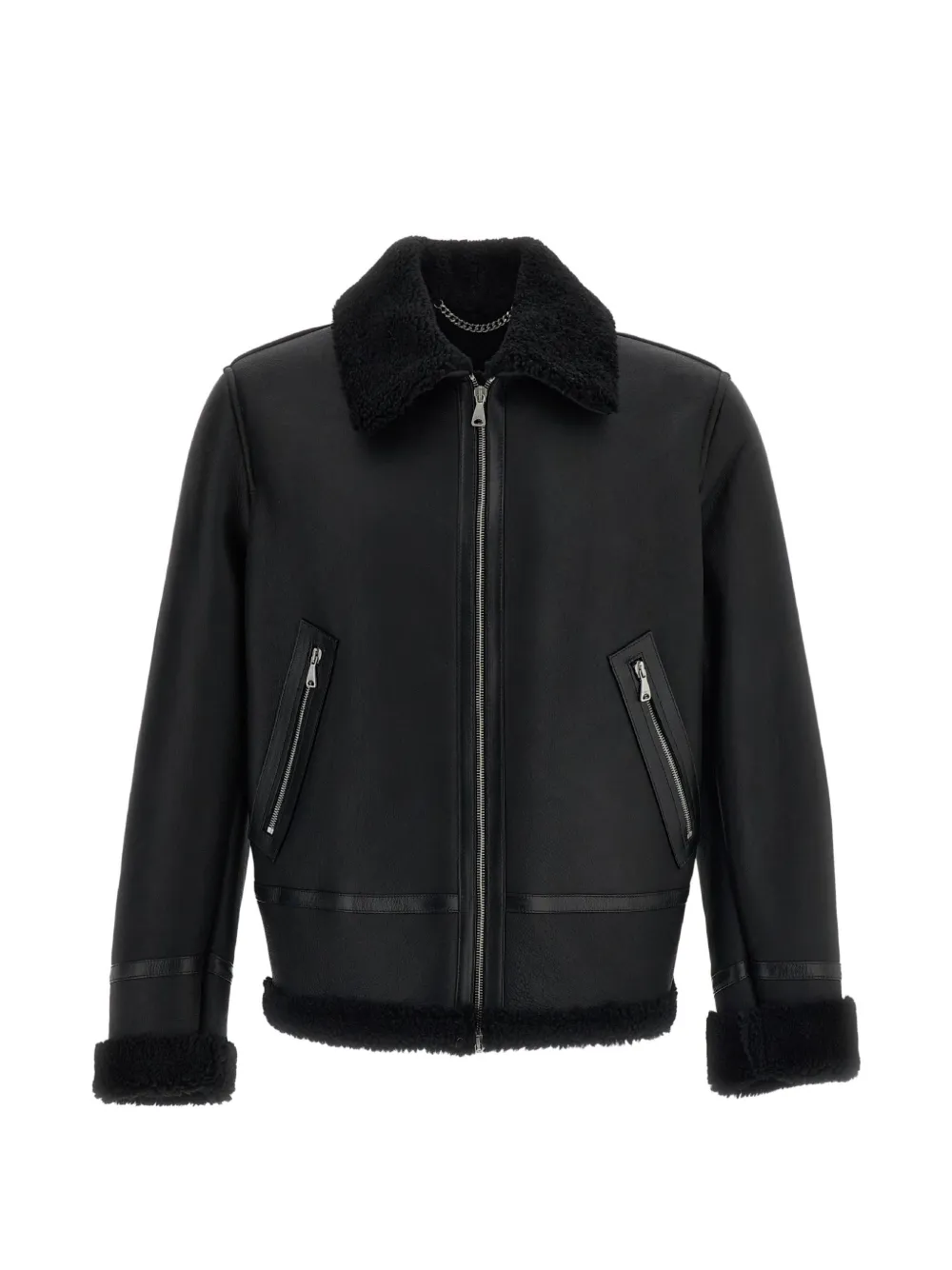 Emmeti shearling-trim leather jacket - Schwarz
