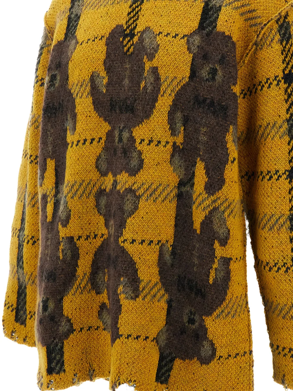 Junya Watanabe MAN bear-intarsia distressed sweater Geel