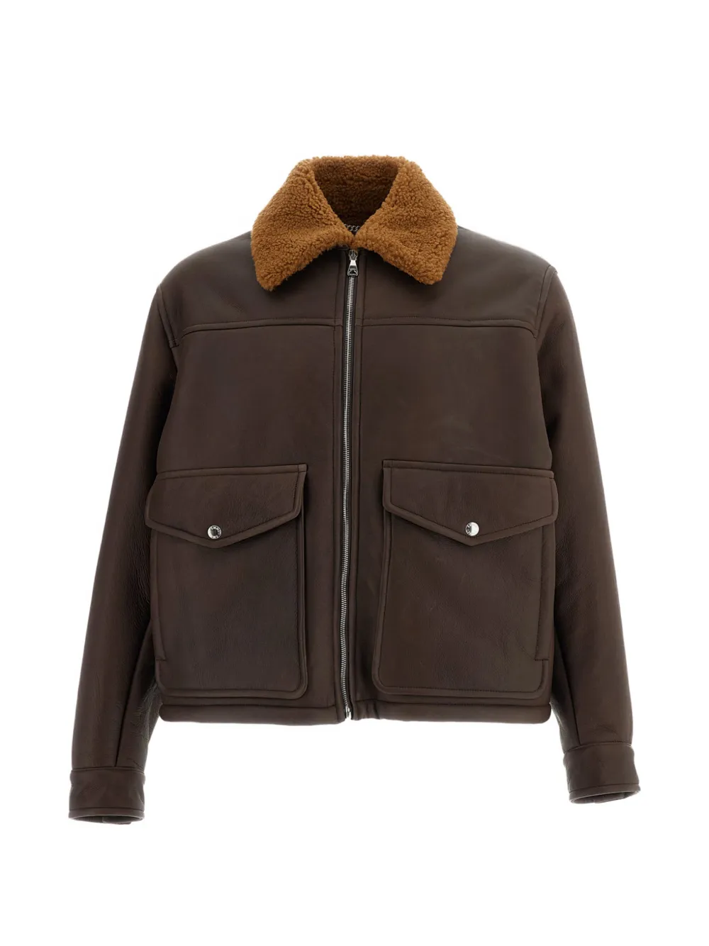 Emmeti shearling-collar leather jacket - Braun