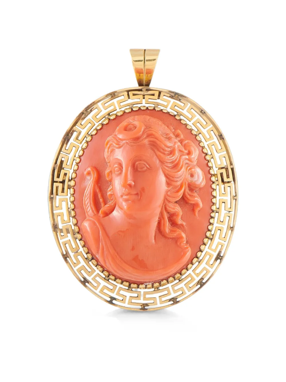 Pre-owned Lb Exclusive Coral Cameo Pendant Brooch In Gold