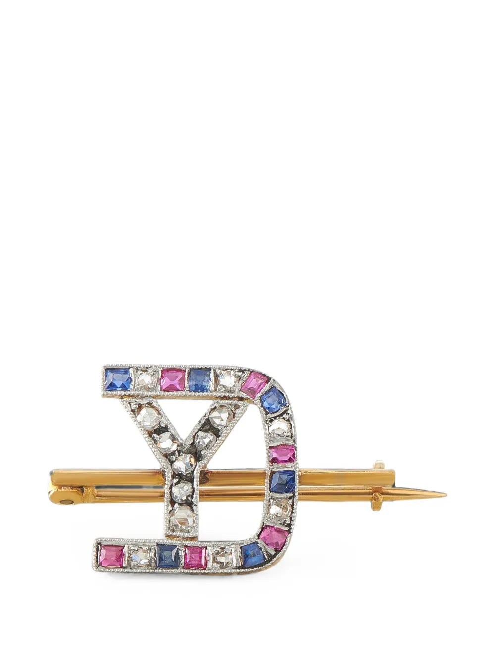 Pre-owned Lb Exclusive Ruby Sapphire And Diamond Brooch In Gold