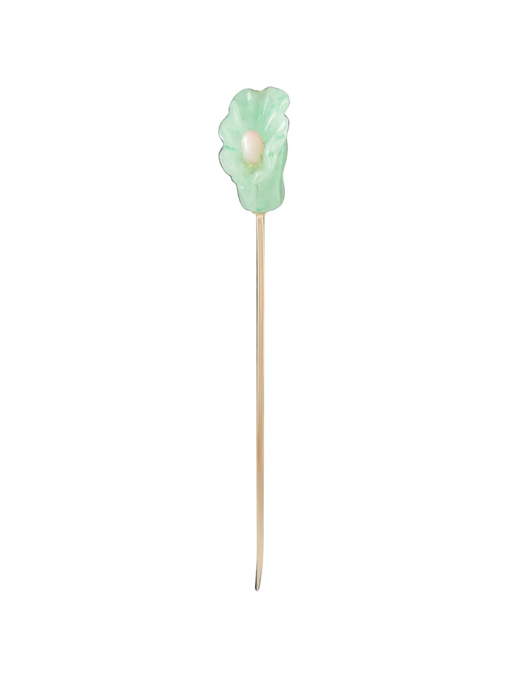 Pre-owned Lb Exclusive Jade And Conch Pearl Stick Pin In Gold