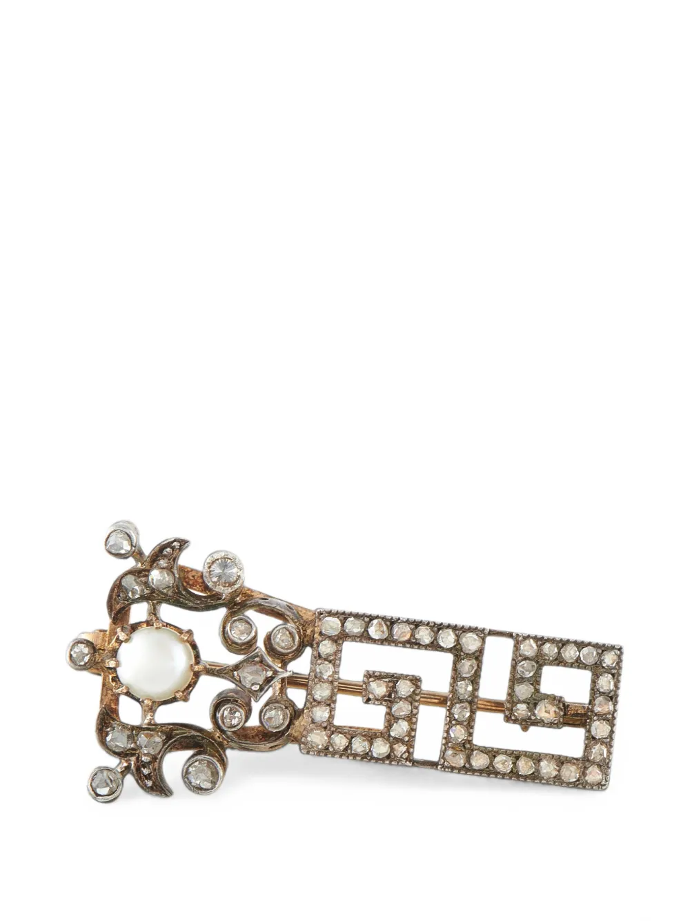 Pre-owned Lb Exclusive Diamond And Pearl Brooch In Gold