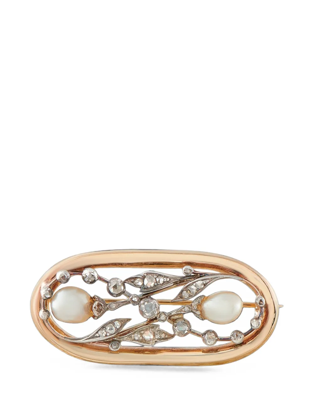 Pre-owned Lb Exclusive Diamond And Pearl Brooch In Gold
