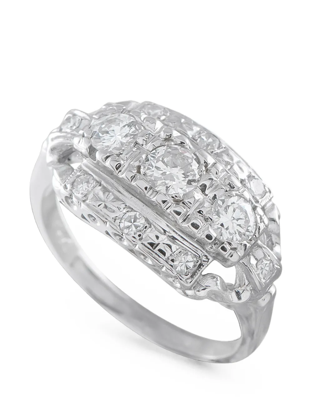 Pre-owned Lb Exclusive Diamond Bombe Ring In Silver