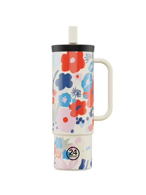 24bottles vaso con popote Domenica con estampado floral