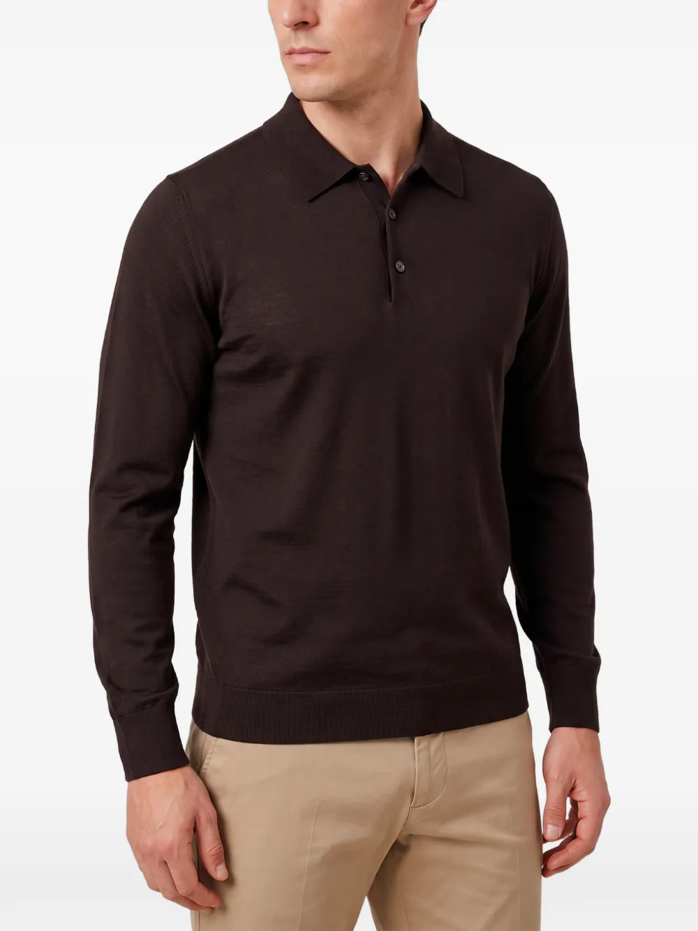 John Smedley Poloshirt met lange mouwen Bruin