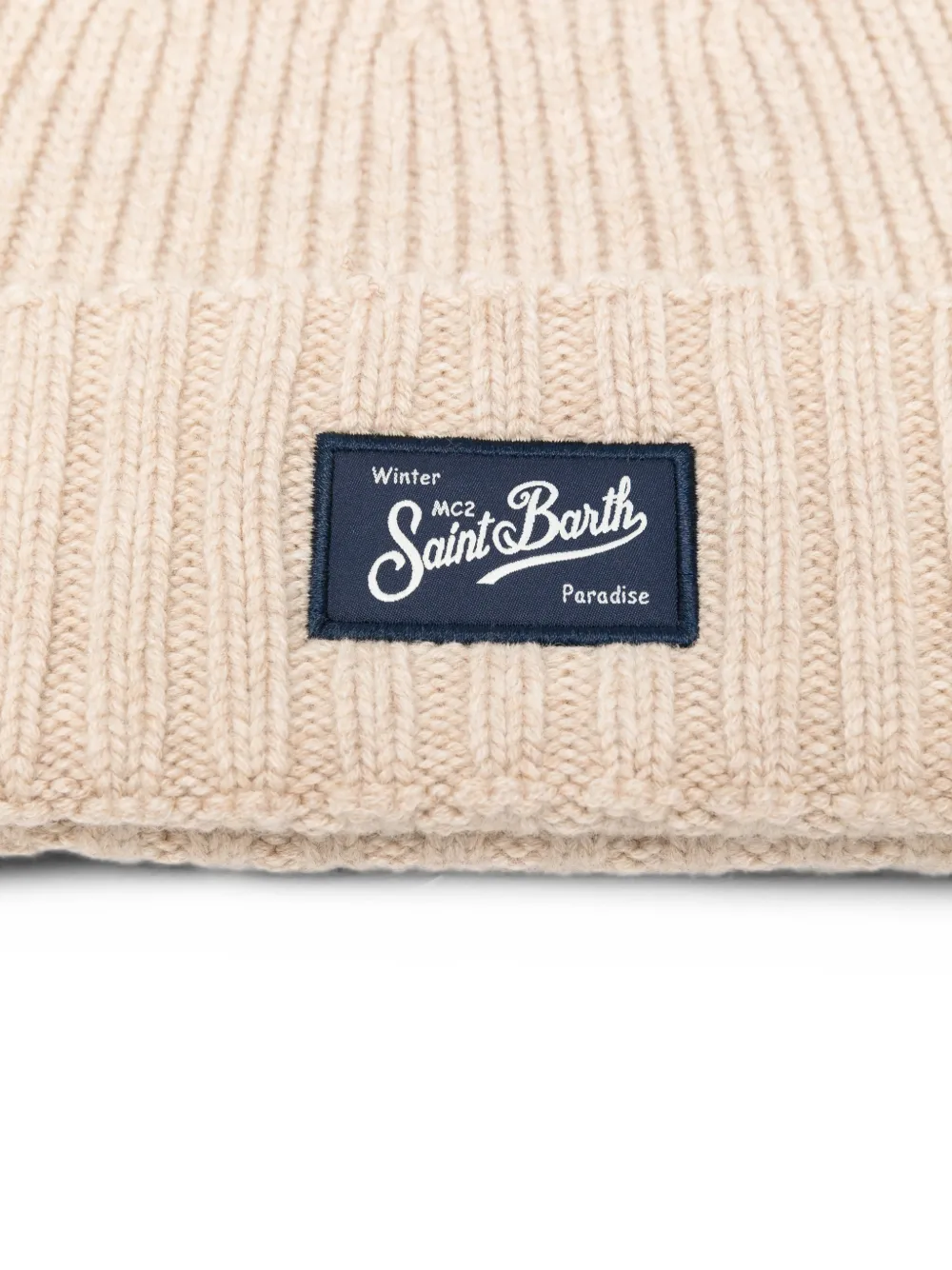 MC2 Saint Barth Sheldon ribbed logo-patch beanie hat Beige