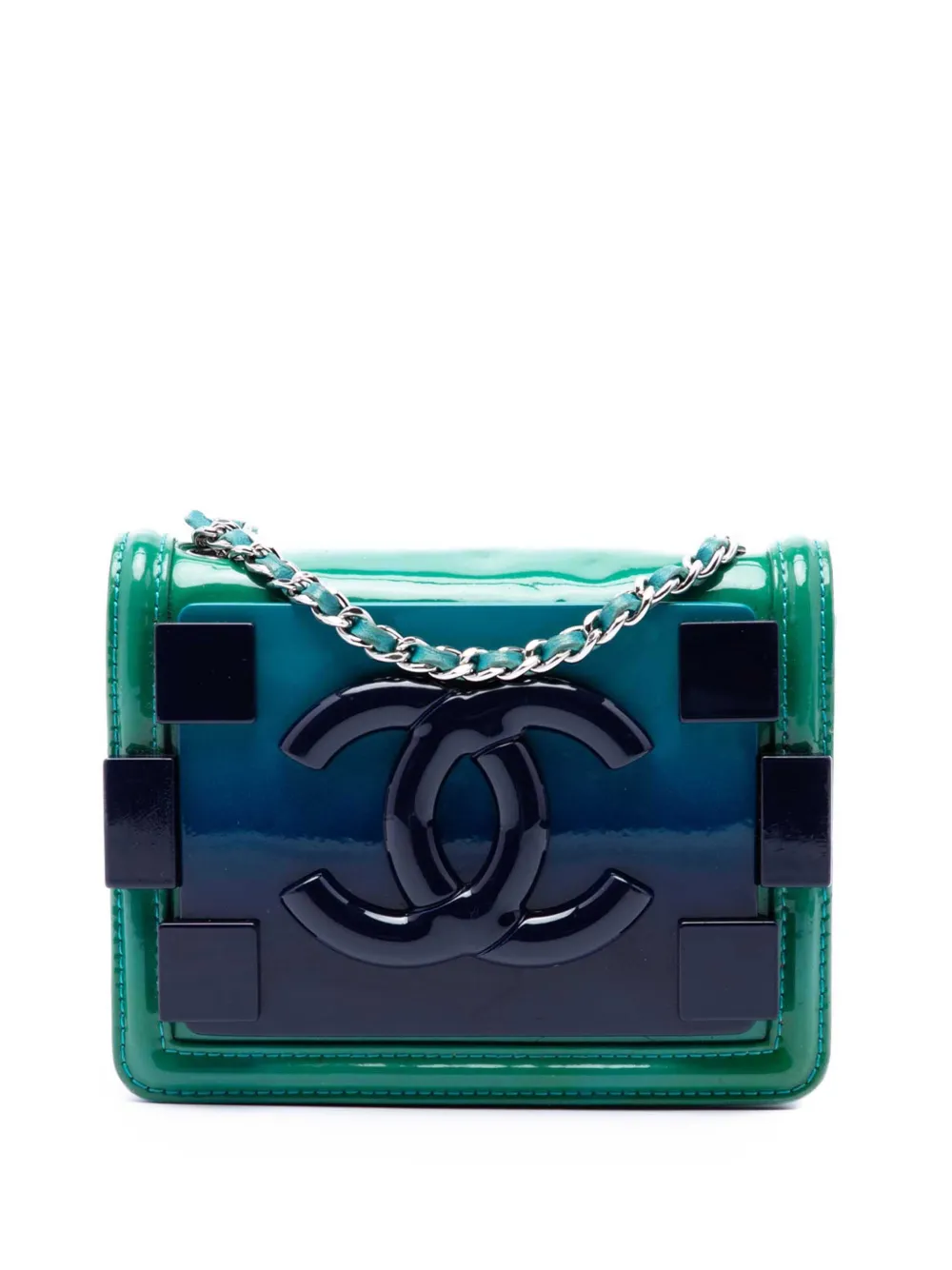 CHANEL Pre-Owned 2014 Mini Ombre Acrylic and Patent Boy Brick Flap crossbody bag - Verde
