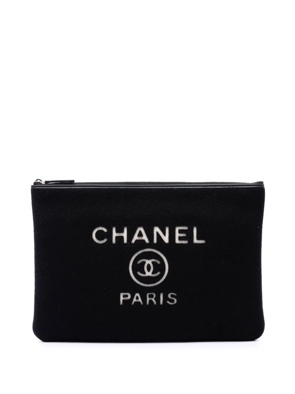 CHANEL Pre-Owned 2019 Large Wool Felt Deauville O Case clutch bag - Nero