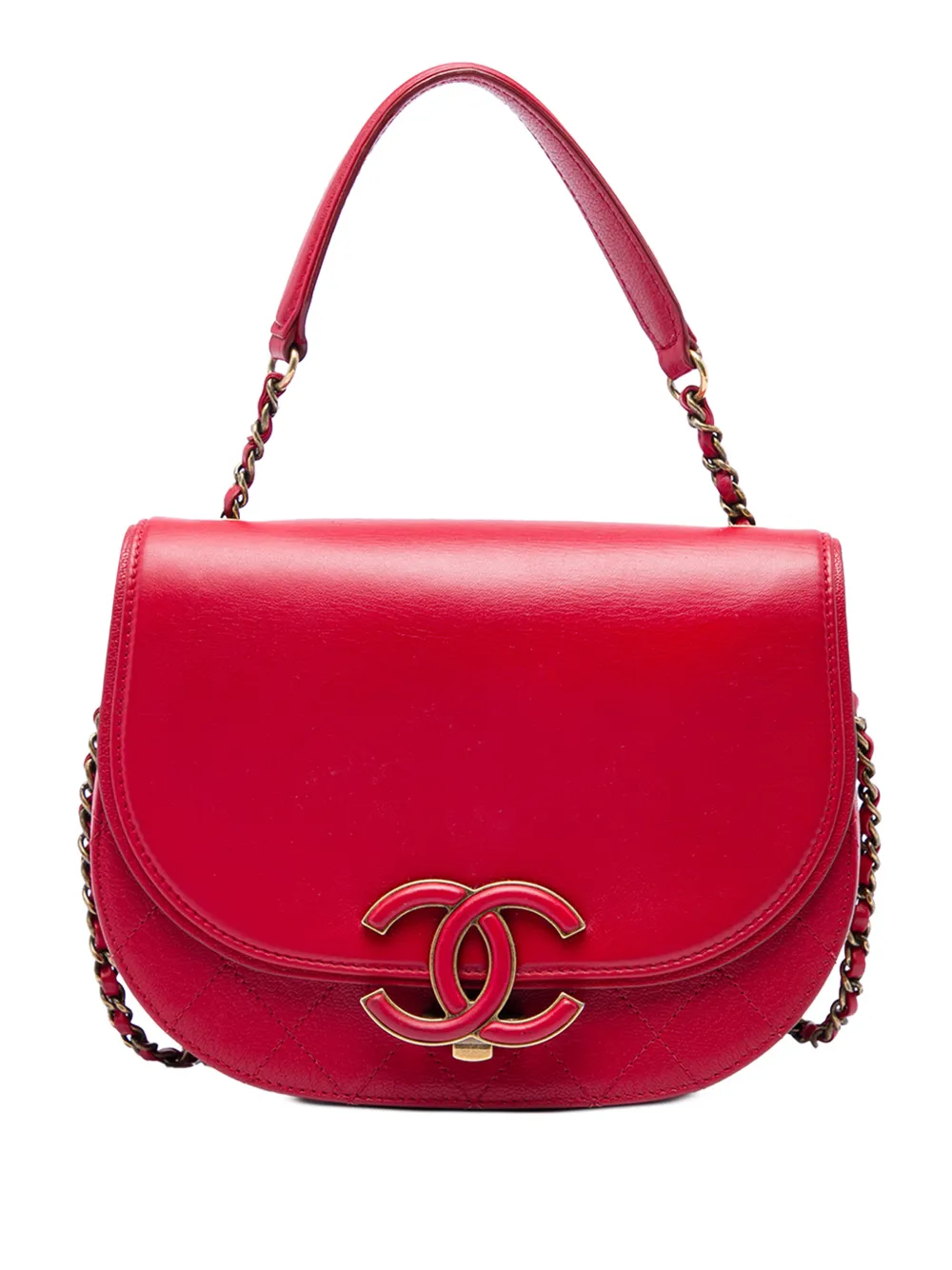 CHANEL Pre-Owned 2016-2017 Small Shiny Calfskin and Quilted Goatskin Coco Curve Flap satchel - Rosso