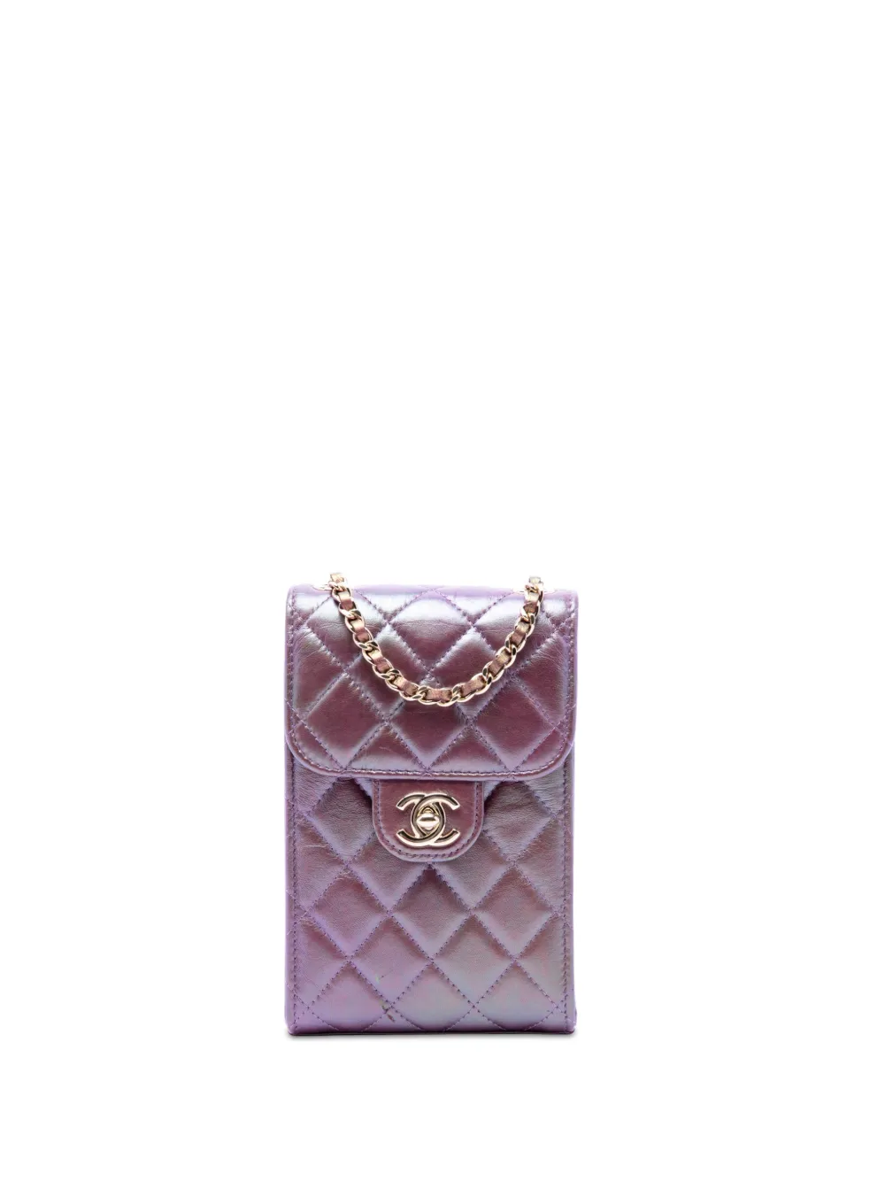 CHANEL Pre-Owned 2020 CC Quilted Iridescent Lambskin Phone Holder with Chain crossbody bag - Viola