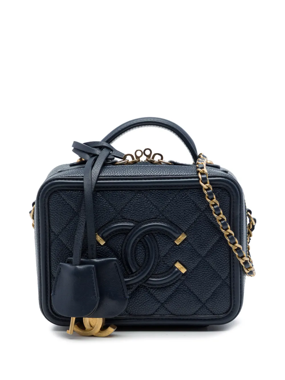 CHANEL Pre-Owned 2019 Small Caviar CC Filigree Vanity Case satchel - Blu