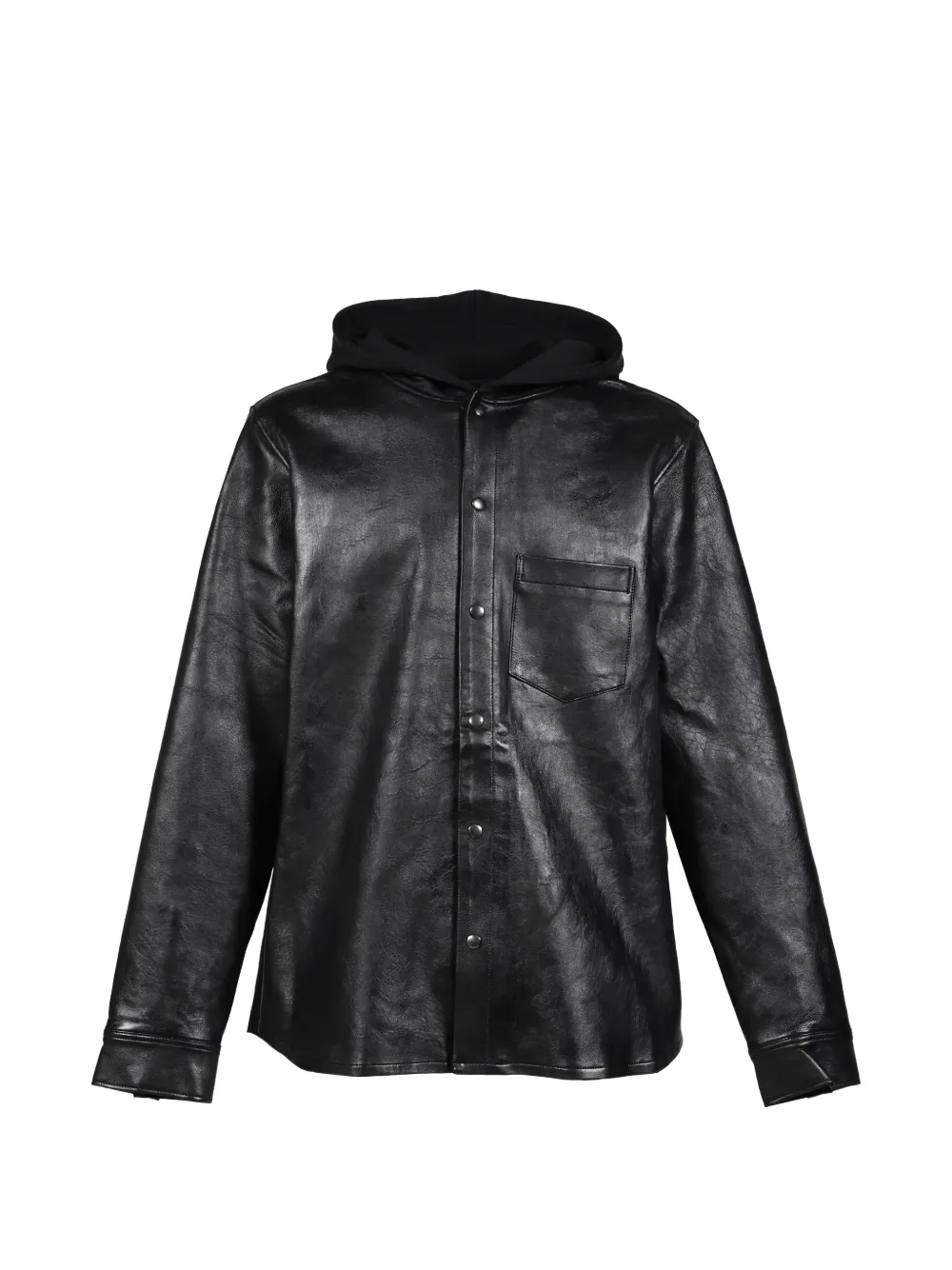 DET BLEV SENT leather hooded jacket - Noir